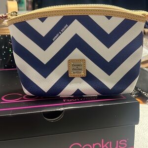 Dooney & Bourke Navy and White Chevron Cosmetic Case